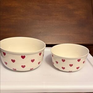 Grace Heart Patterned Bowls - Cream and Red